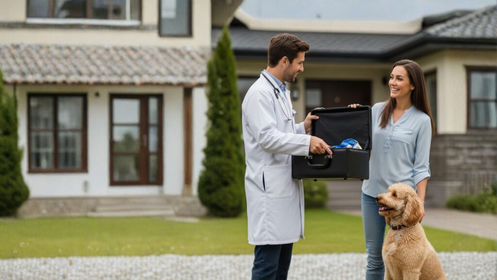 veterinário autônomo conversando com tutor após atendimento